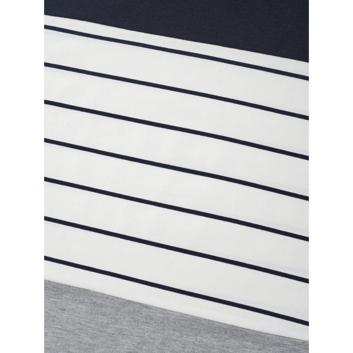 Plus Size Color-Block Stretchy Stripes T-Shirt DarkBlue Women Casual Contrast Round Neck Everyday T-shirts BloomChic 22-24/3X Product Image