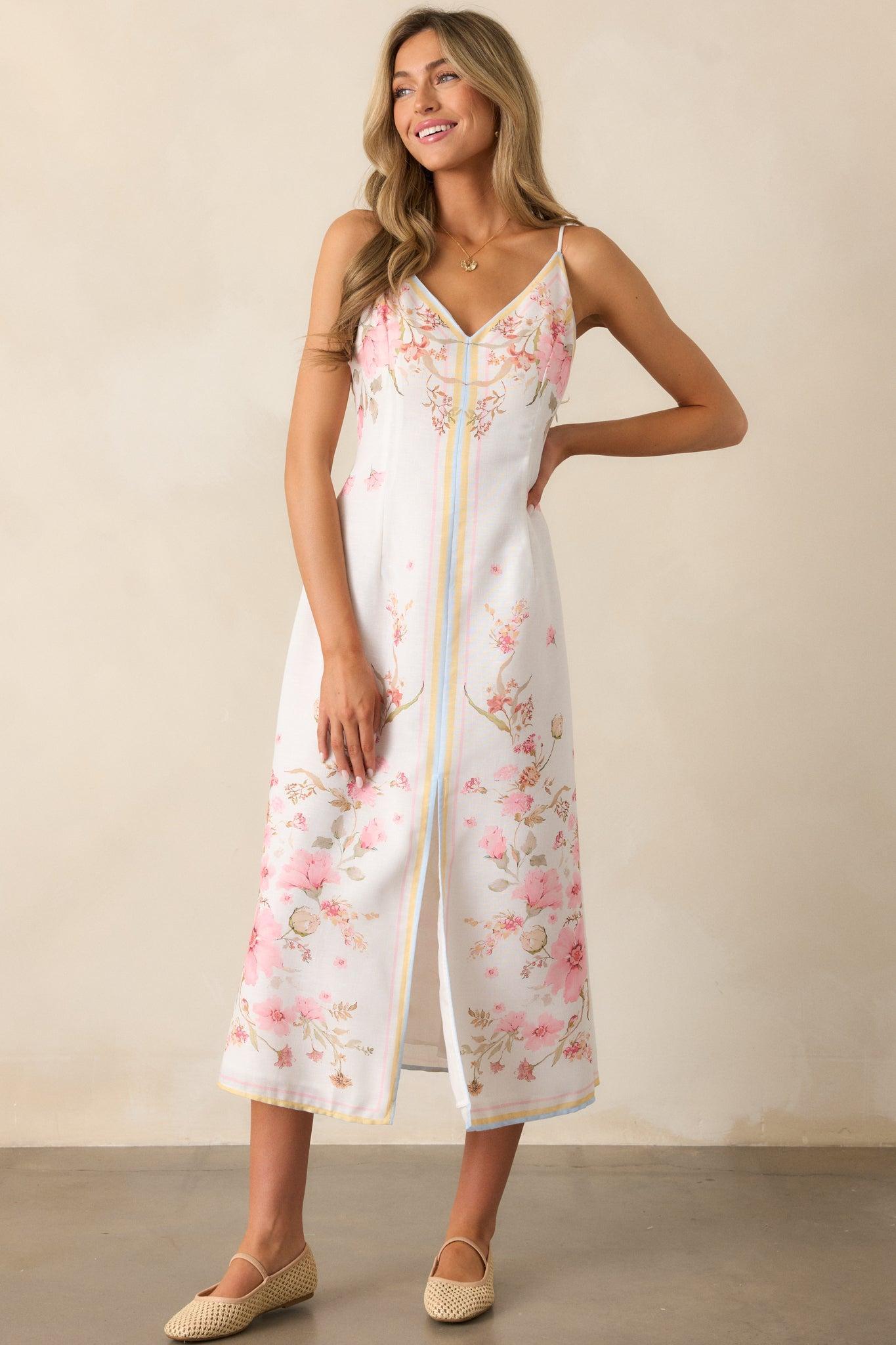 Enchanted Bloom Ivory Multi Floral Midi Dress Product Image