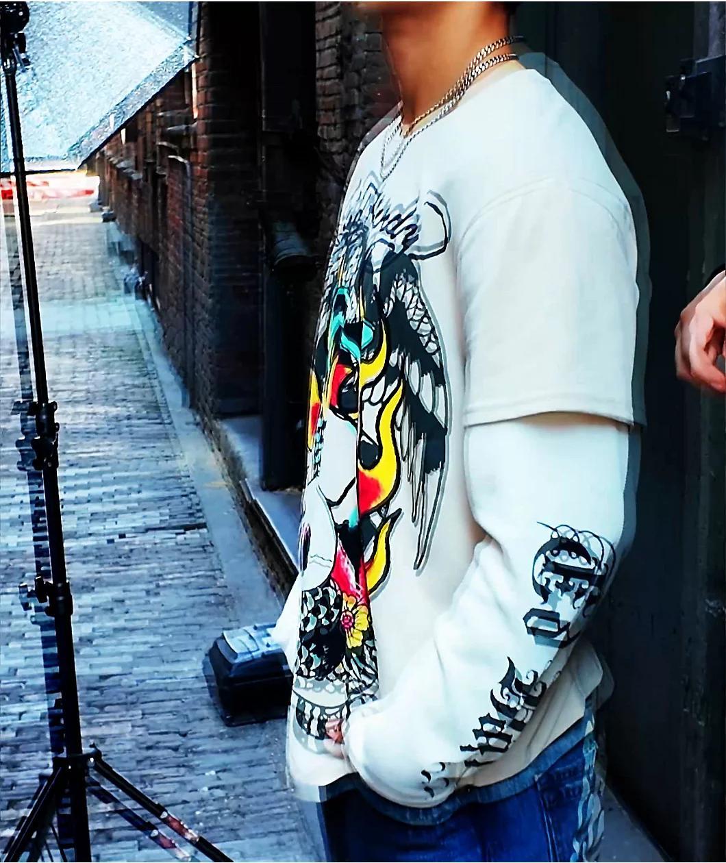 Ed Hardy Cobra Skull Beige & Cream 2fer Long Sleeve T-Shirt Product Image