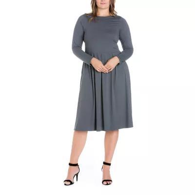 24seven Comfort Apparel Womens Long Sleeve Midi Fit + Flare Dress Plus Product Image