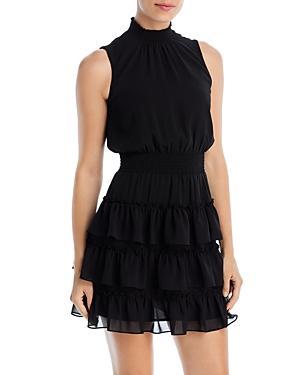 1. STATE Smocked Mock Neck Sleeveless Ruffle Tiered Mini Dress Product Image