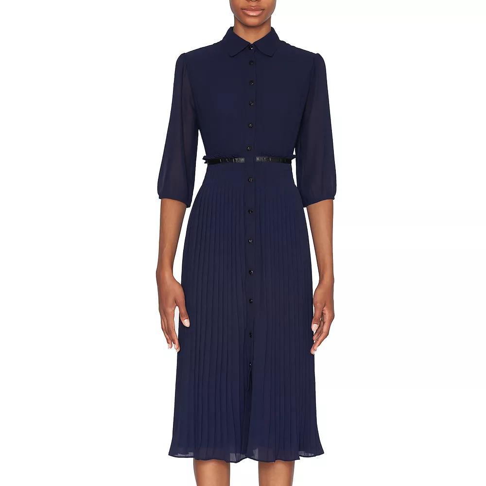 Women's Focus By Shani Pleated Georgette Midi Dress, Size: 12, Blue Product Image