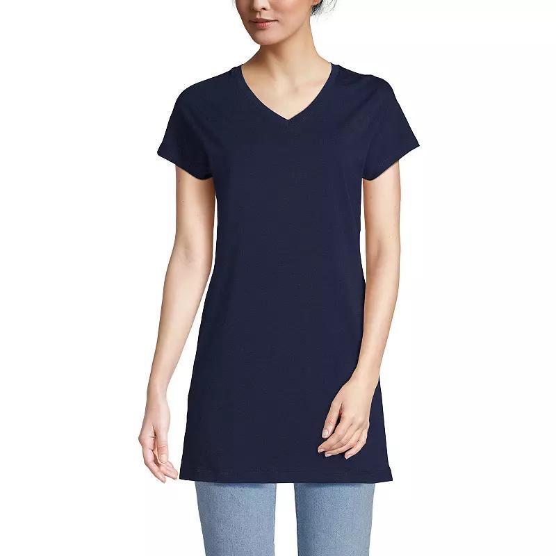 Womens Lands' End Jersey Extra Long V-Neck Tunic, Women's, Size: Medium, Pale Grey Blue Product Image