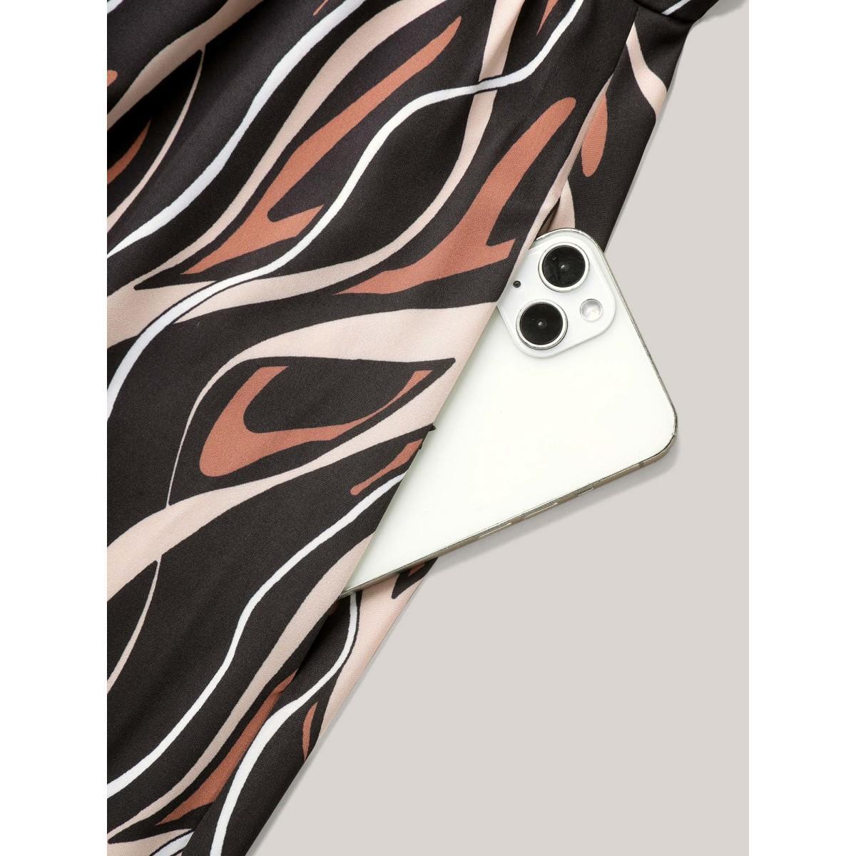 Plus Size Abstract Print Surplice Neck Pockets Midi Dress BlackFlower Women Elegant Non Overlap Collar Short sleeve Curvy BloomChic 22-24/3X Product Image