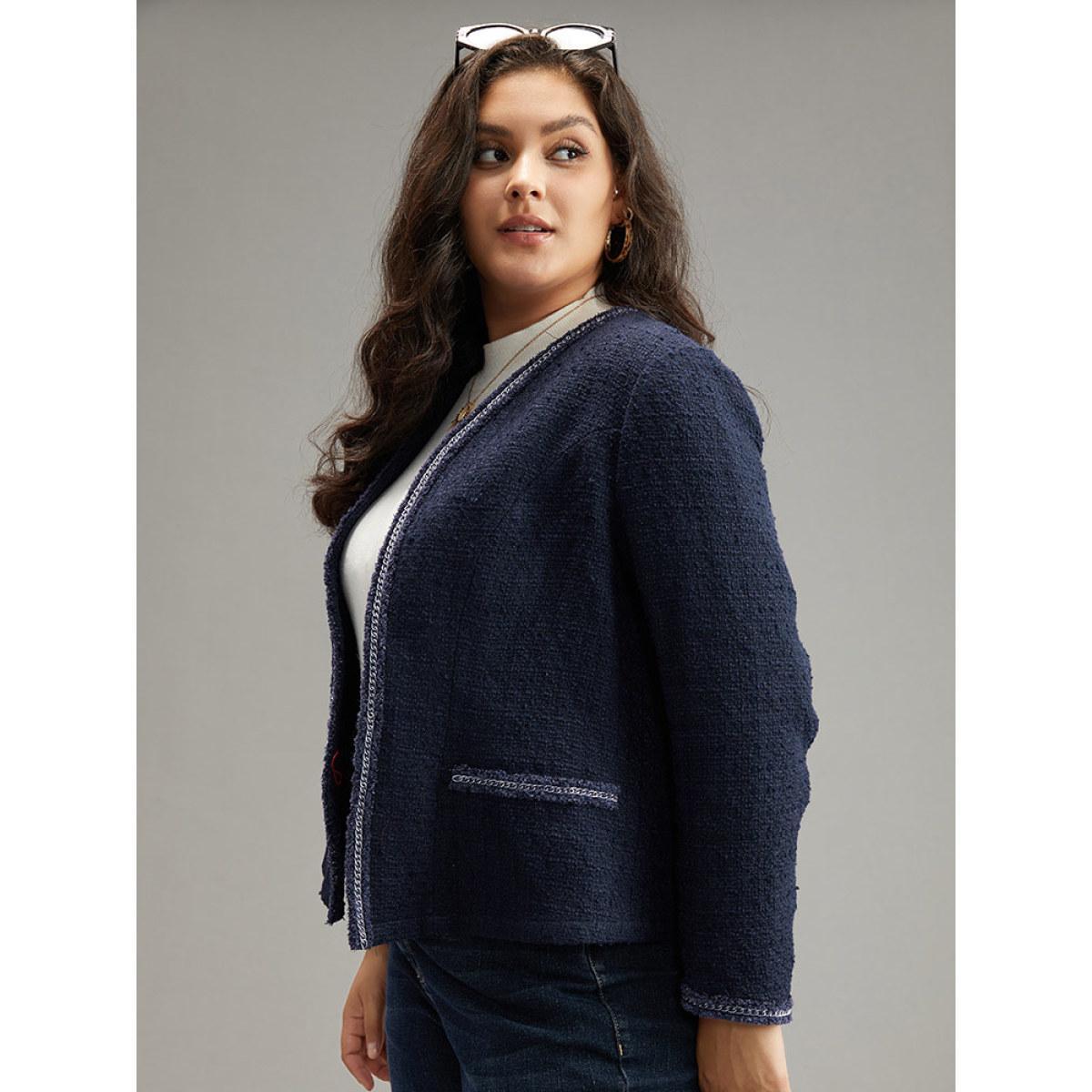 Plus Size Solid Open Front Patchwork Stitch Blazer Women Indigo Elegant Contrast Ladies Everyday Winter Coats BloomChic 30/6X Product Image