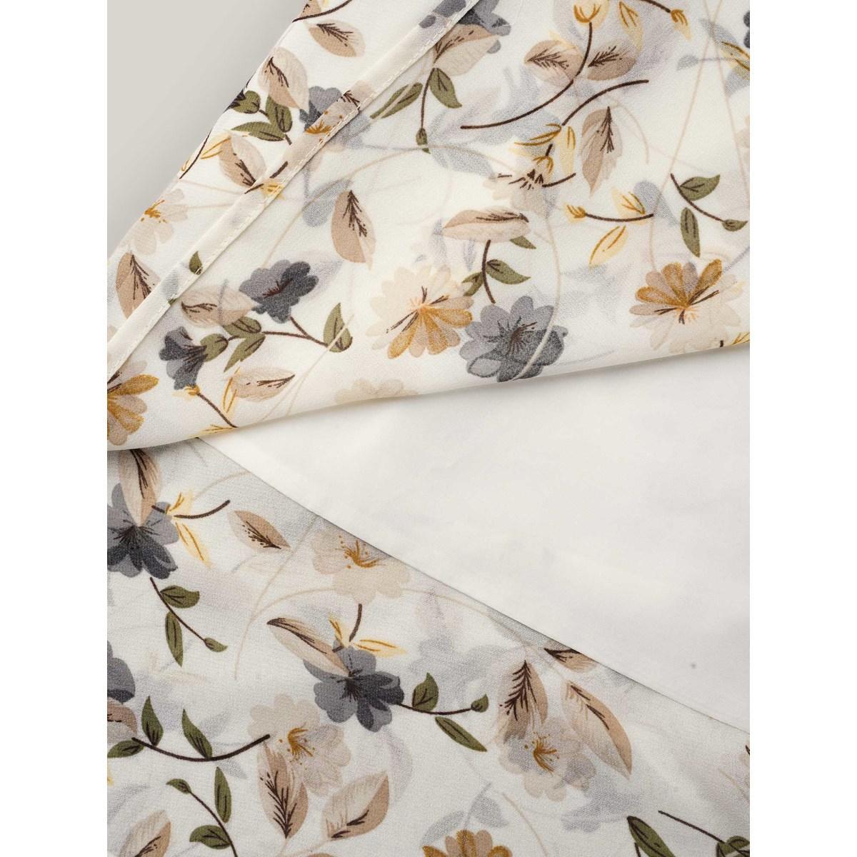 Plus Size Ivory Chiffon Floral Print Layered Blouse Women Elegant Elbow-length sleeve Round Neck Everyday Blouses BloomChic 28/5X Product Image