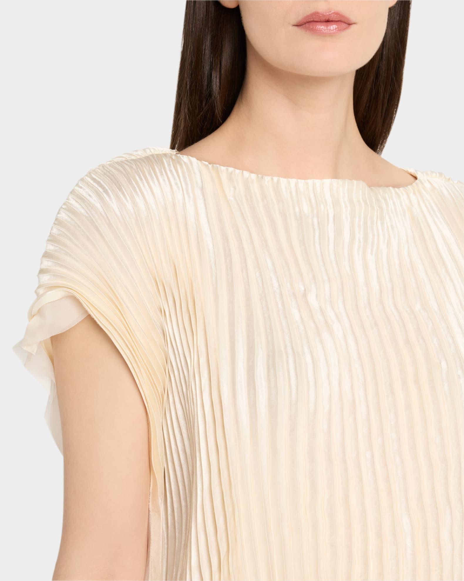 Boatneck Crinkled Satin Pleated Top Product Image