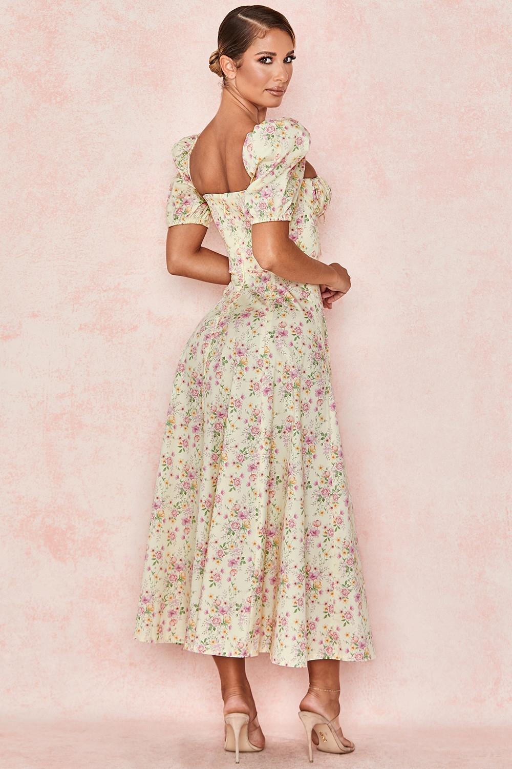 Tallulah Lemon Floral Puff Sleeve Midi Sundress Product Image