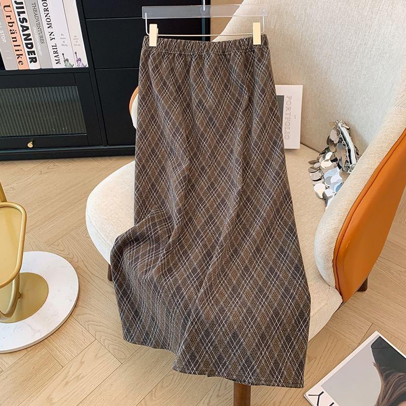 High Waist Plain Midi A-Line Skirt Product Image