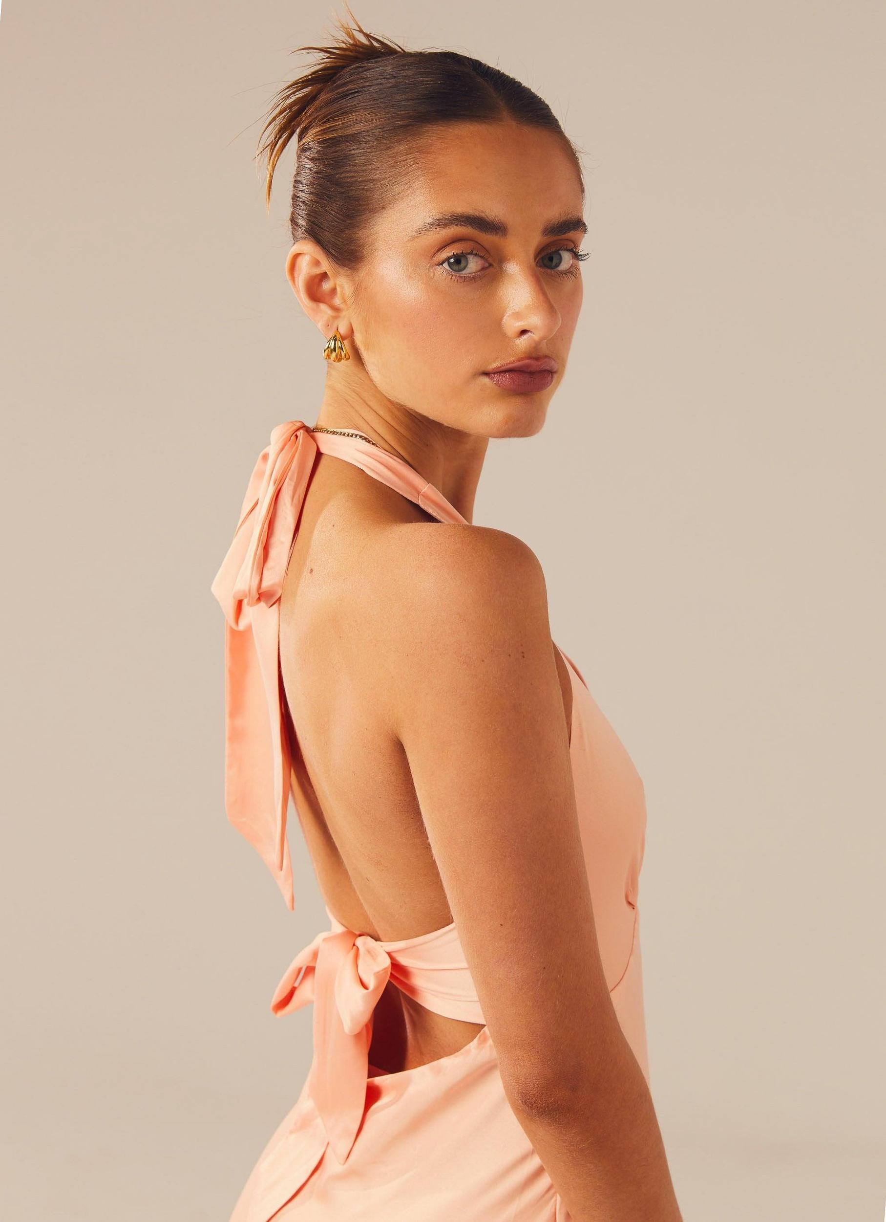 Heavy Hearted Satin Maxi Dress - Peach Product Image