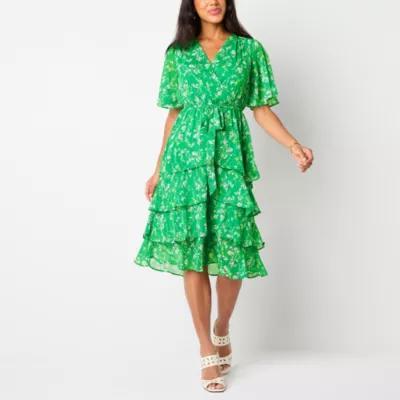 Studio 1 Womens Short Sleeve Floral Midi Fit + Flare Dress Product Image