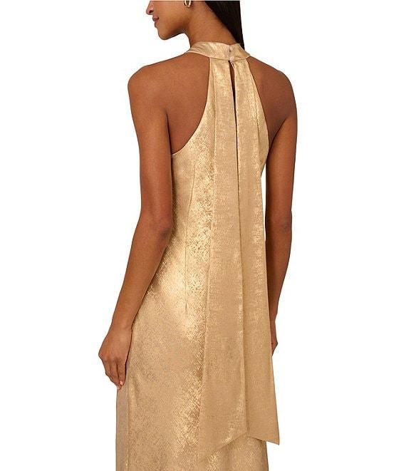 Adrianna Papell Foiled Woven Halter Neck Sleeveless Back Neck Tail Sheath Dress Product Image