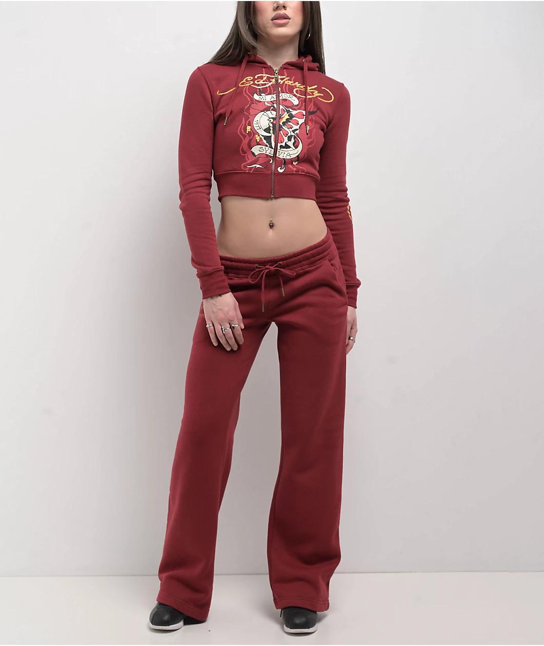 Ed Hardy Amor Butterfly Wine Crop Zip Hoodie Product Image