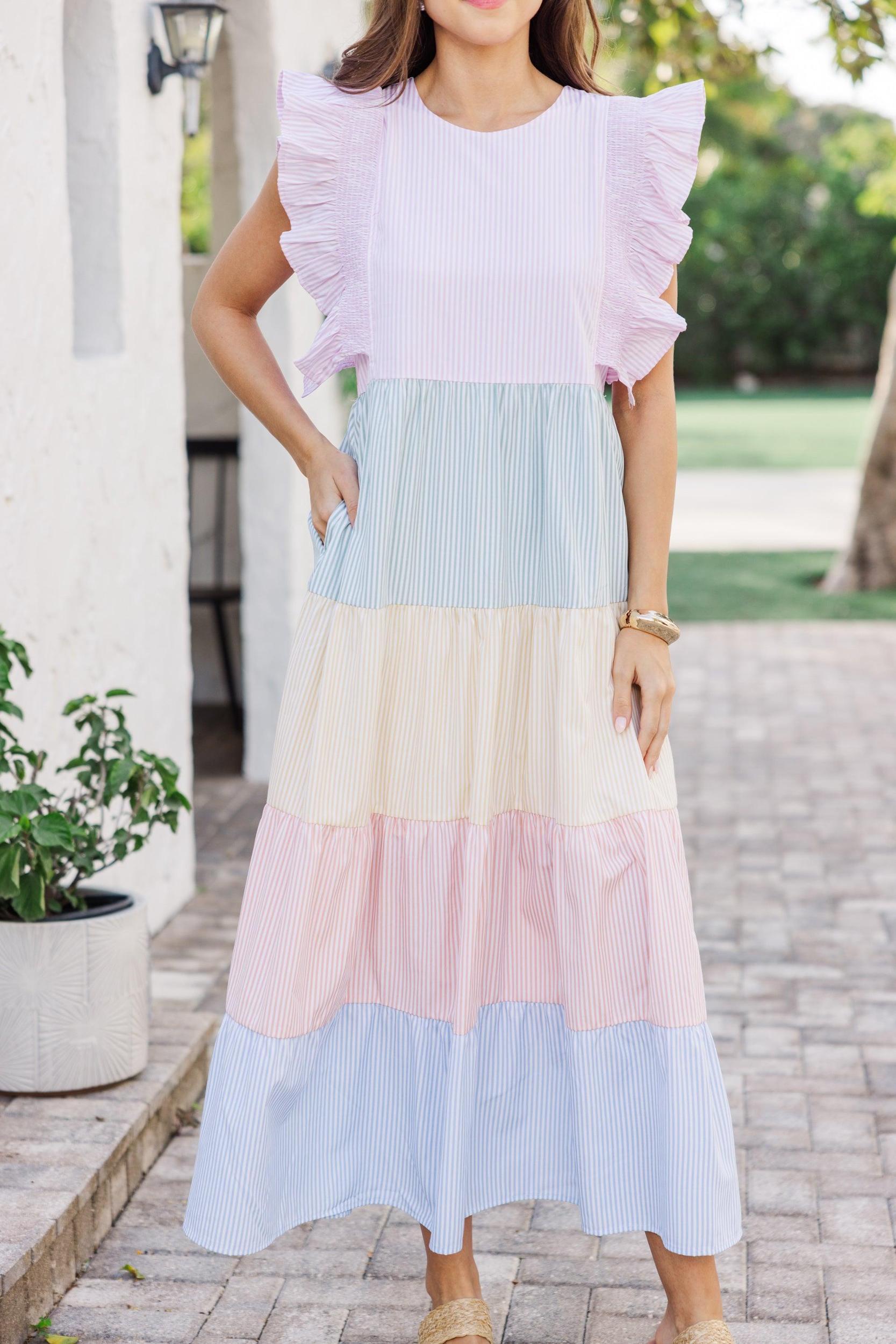 Live The Life Pink Striped Midi Dress Female Product Image