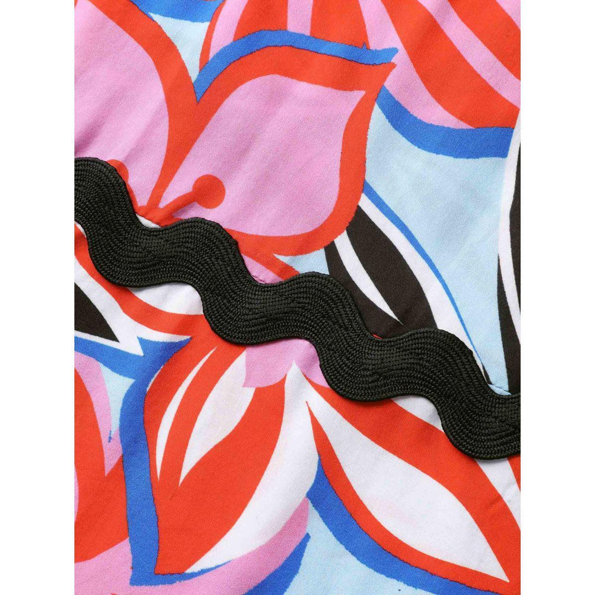 Plus Size Rayon Tropical Print Spliced Webbed Midi Dress Multicolor Women Square Neck Sleeveless Curvy BloomChic 26/4X Product Image