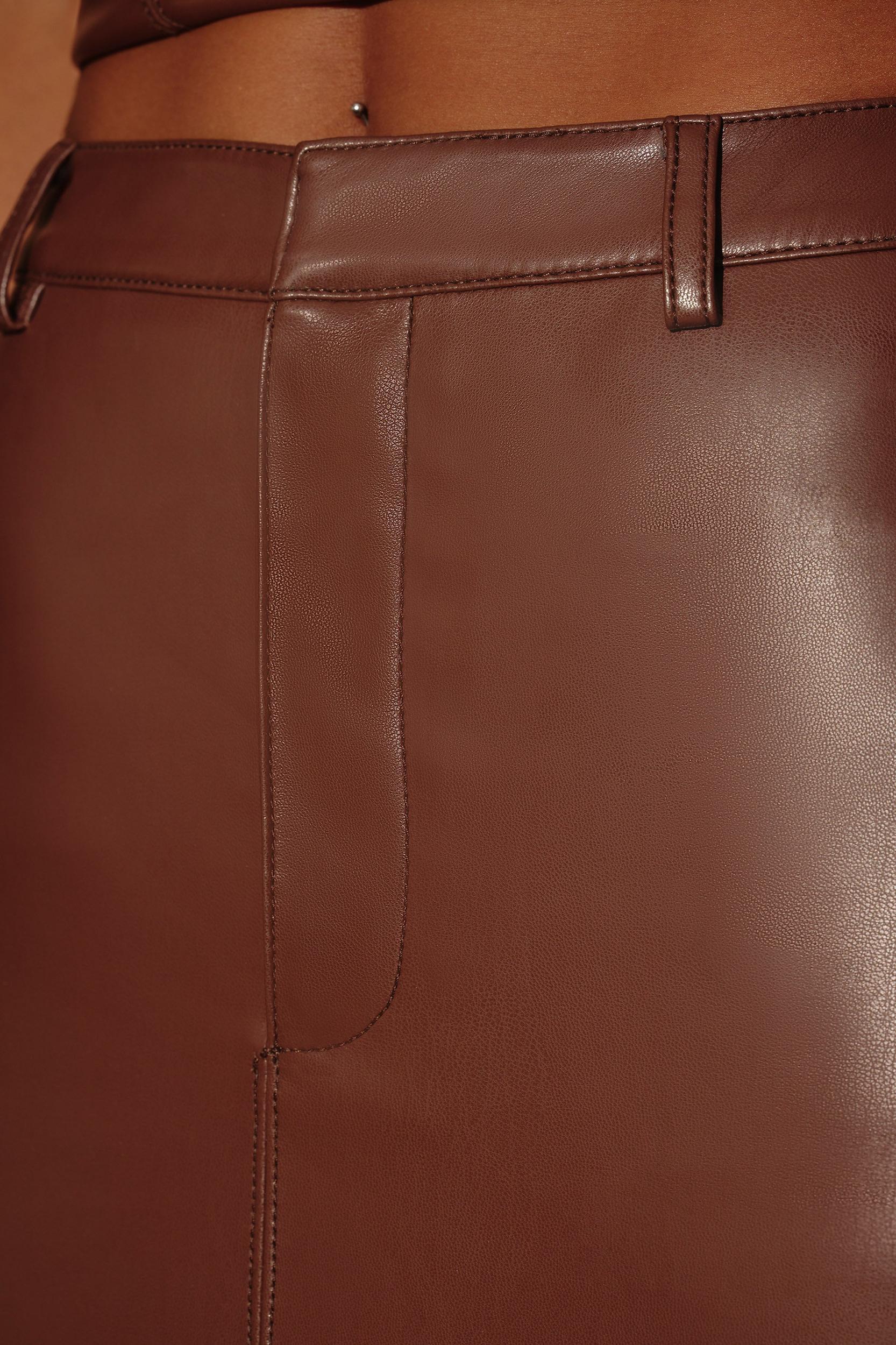 Mid-Rise Vegan Leather Maxi Skirt in Brown Product Image