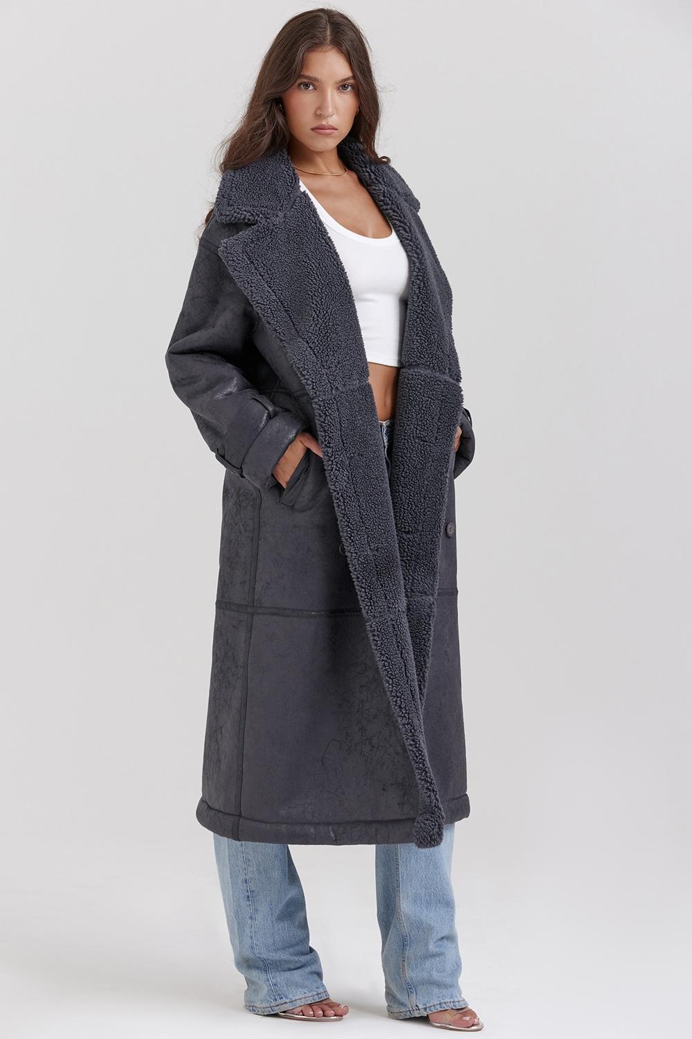 Deiji Grey Vegan Shearling Coat Product Image