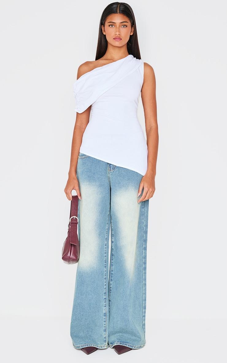 Cream Fold Over Cotton Asymmetric Hem Long Top Product Image