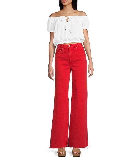 Daze Far Out High Rise Cherry Frayed Wide Leg Jeans Product Image