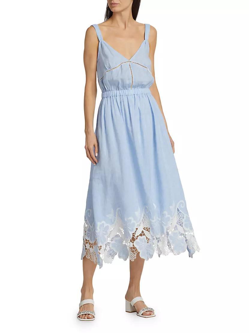 Aubriella Linen Lace-Trimmed Midi-Dress Product Image