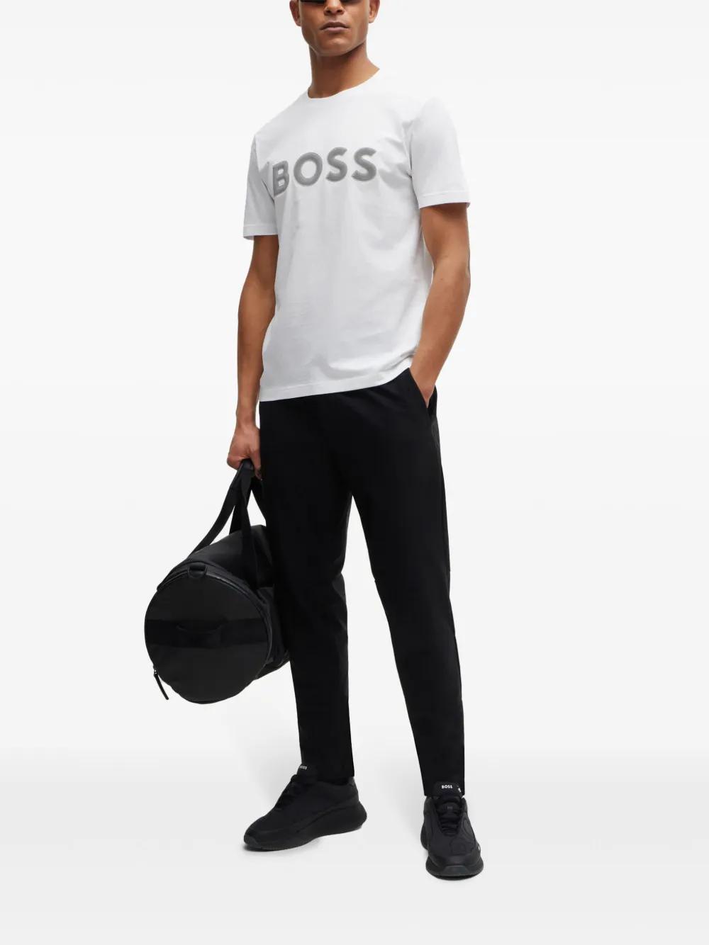 HUGO BOSS Textured-logo Cotton T-shirt In White Product Image