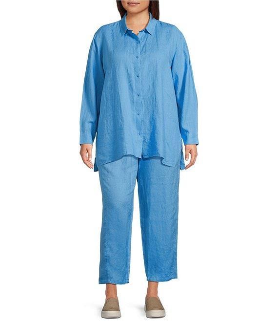 Eileen Fisher Plus Size Organic Handkerchief Linen Point Collar Long Sleeve Button-Front Shirt Product Image