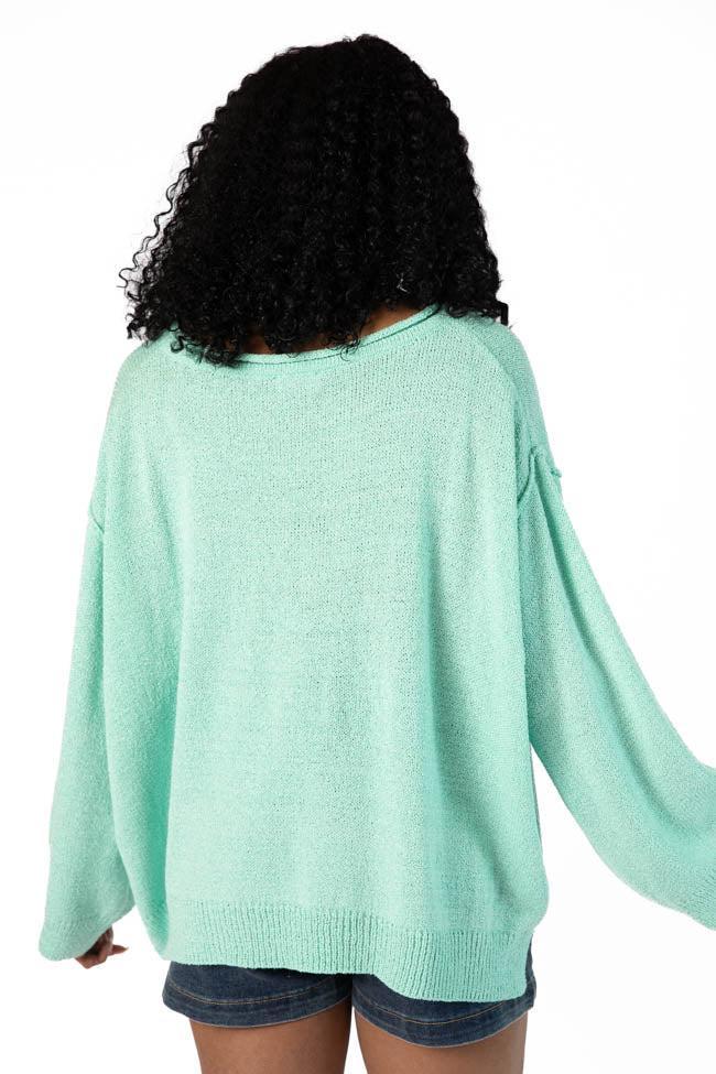 Tell Me Everything Aqua Oversized Pocketed Light Weight Sweater SALE Product Image