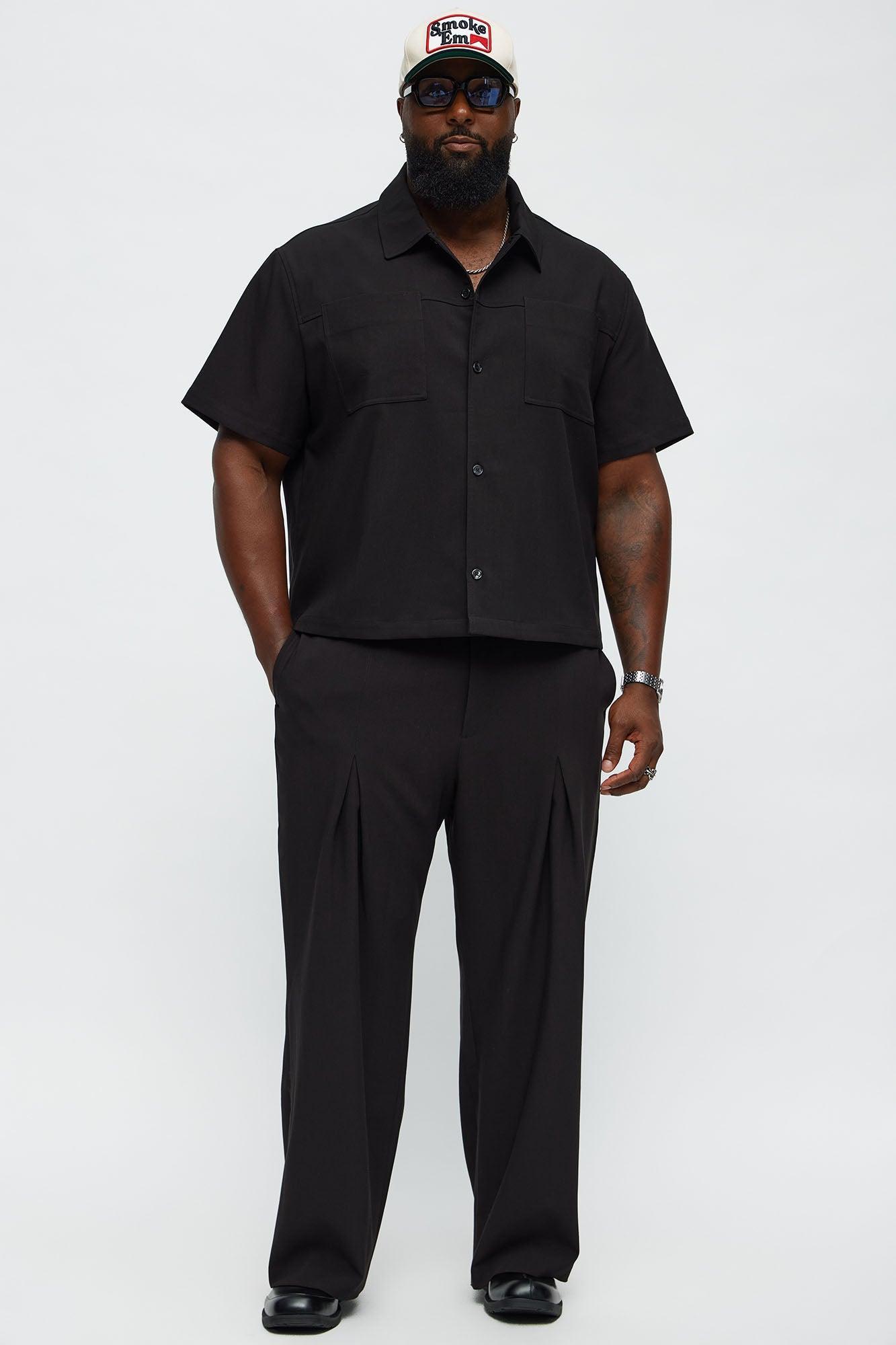 Cropped Ronan Weekender Button Up Shirt - Black Male Product Image