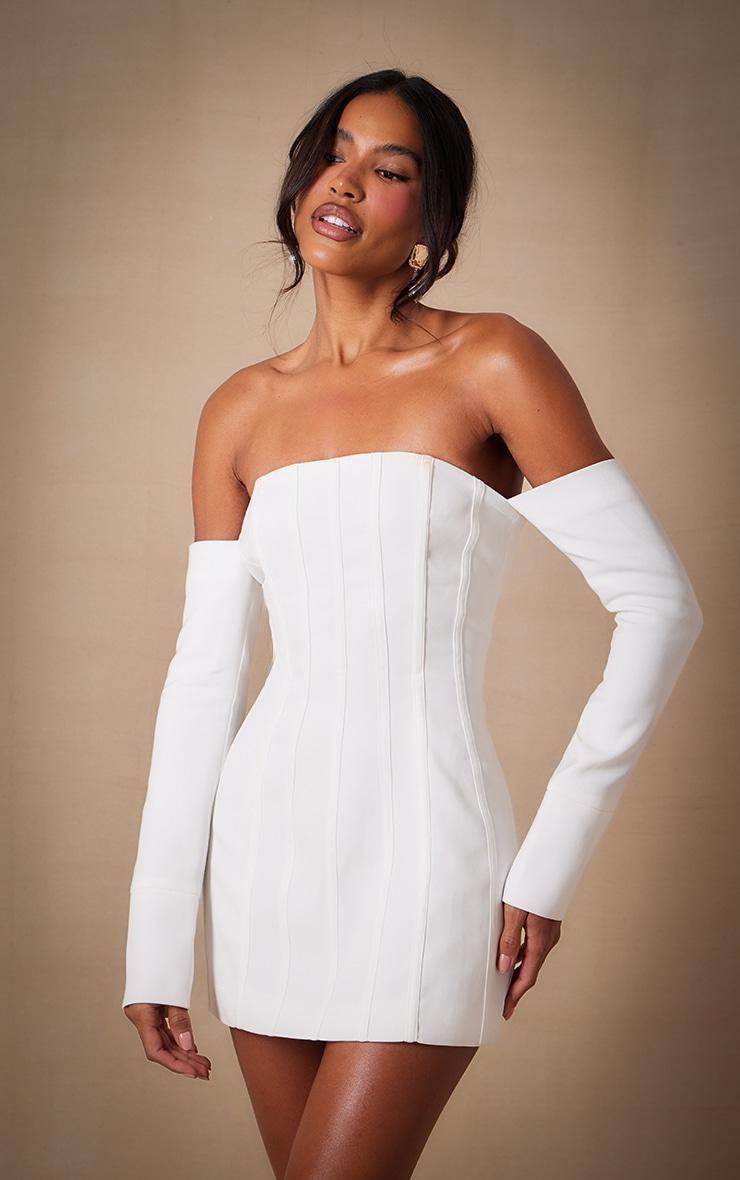 Premium White Woven Bandeau Boned Mini Dress Product Image