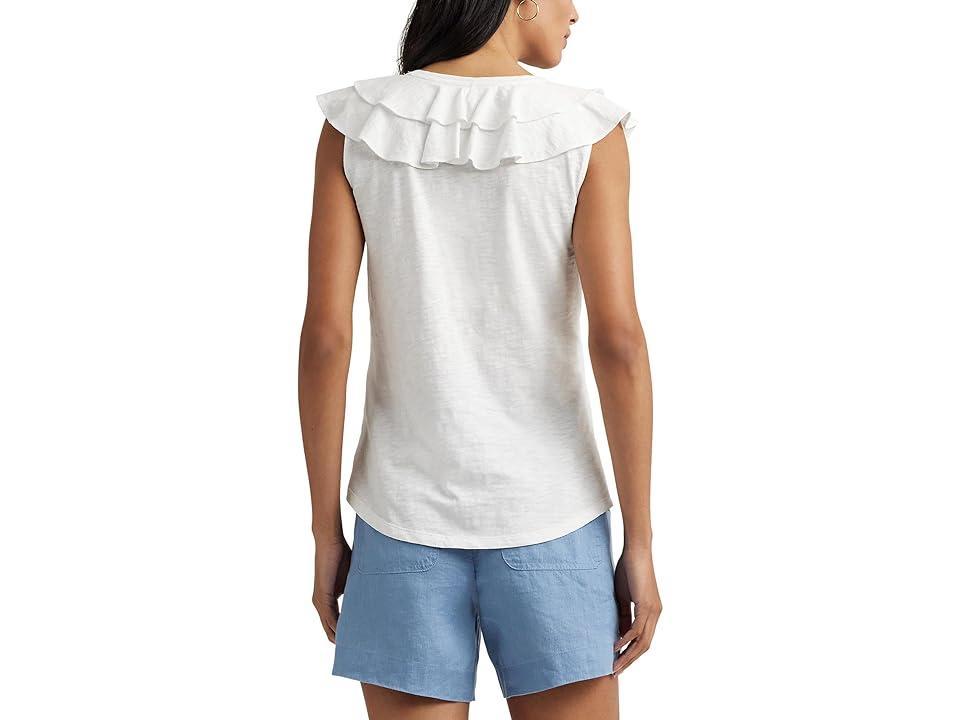 Lauren Ralph Lauren Ruffle-Trim Slub Jersey Sleeveless Tee Women's Clothing Product Image