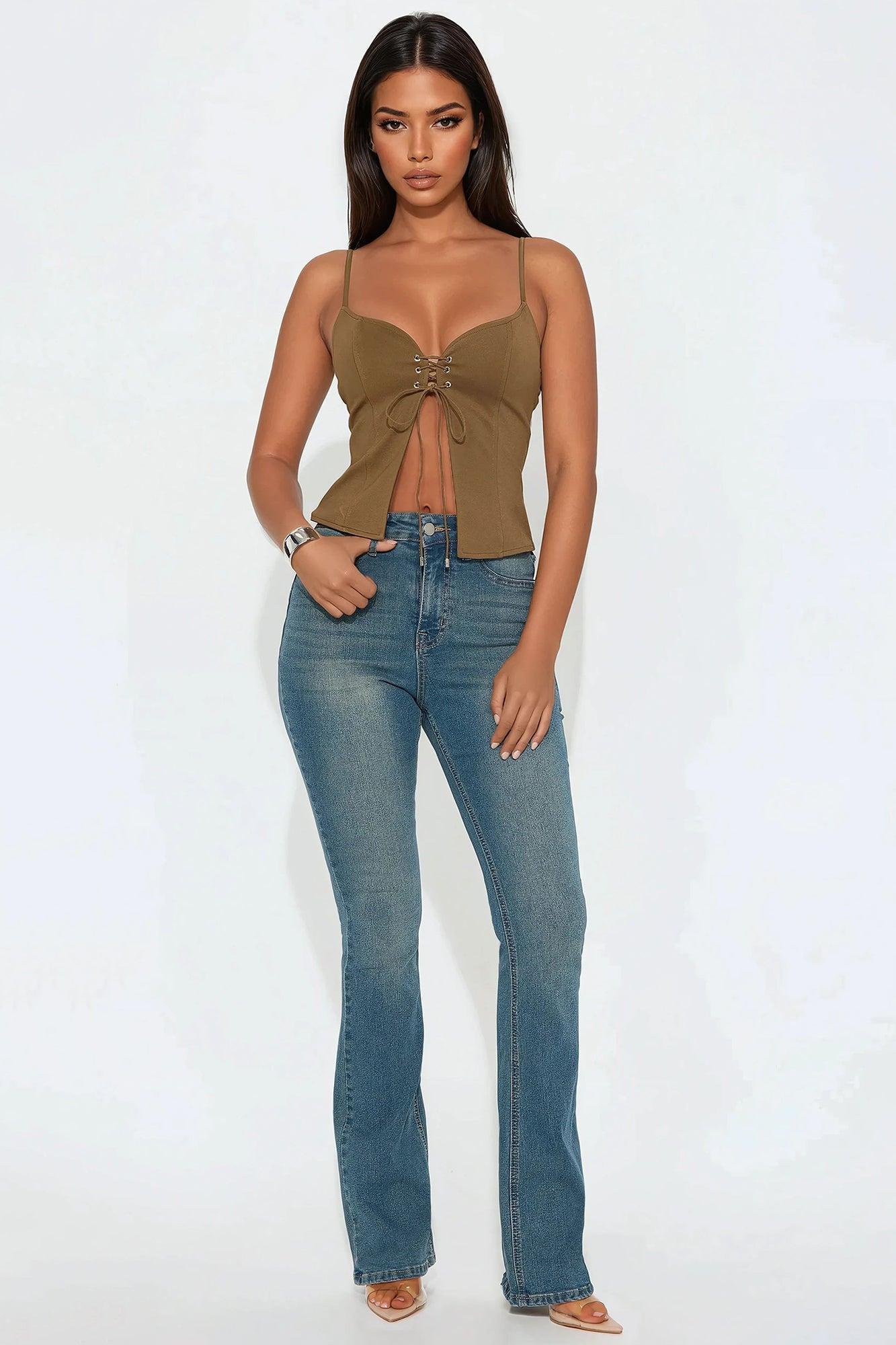 Aisha Lace Up Top - Olive Product Image