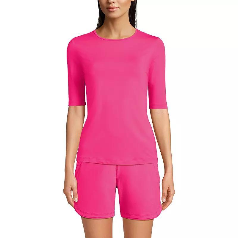 Women's Lands' End UPF 50 Elbow-Sleeve Rash Guard Swim Tee, Size: Small, Black Product Image