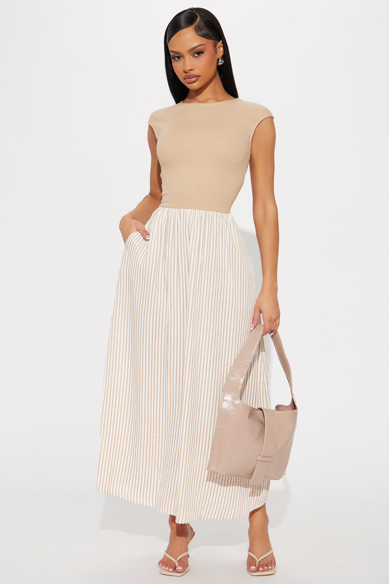 Rhonda High Neck Maxi Dress - Sand/combo Product Image