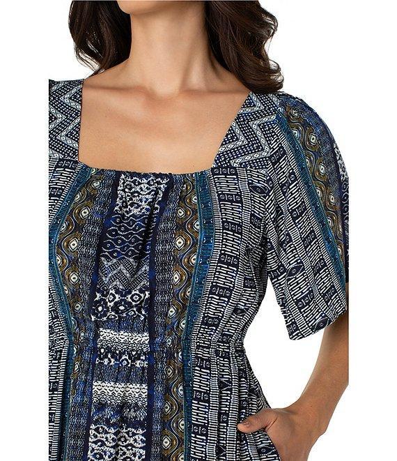 Liverpool Los Angeles Woven Printed Square Neck Short Sleeve Maxi Dress Product Image