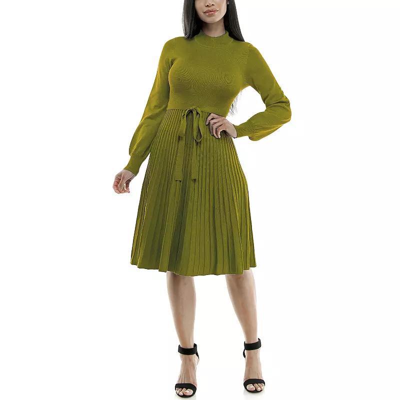 Women's Nina Leonard Balloon Sleeve Pleated Midi Sweater Dress, Size: Small, Deep Blue Product Image