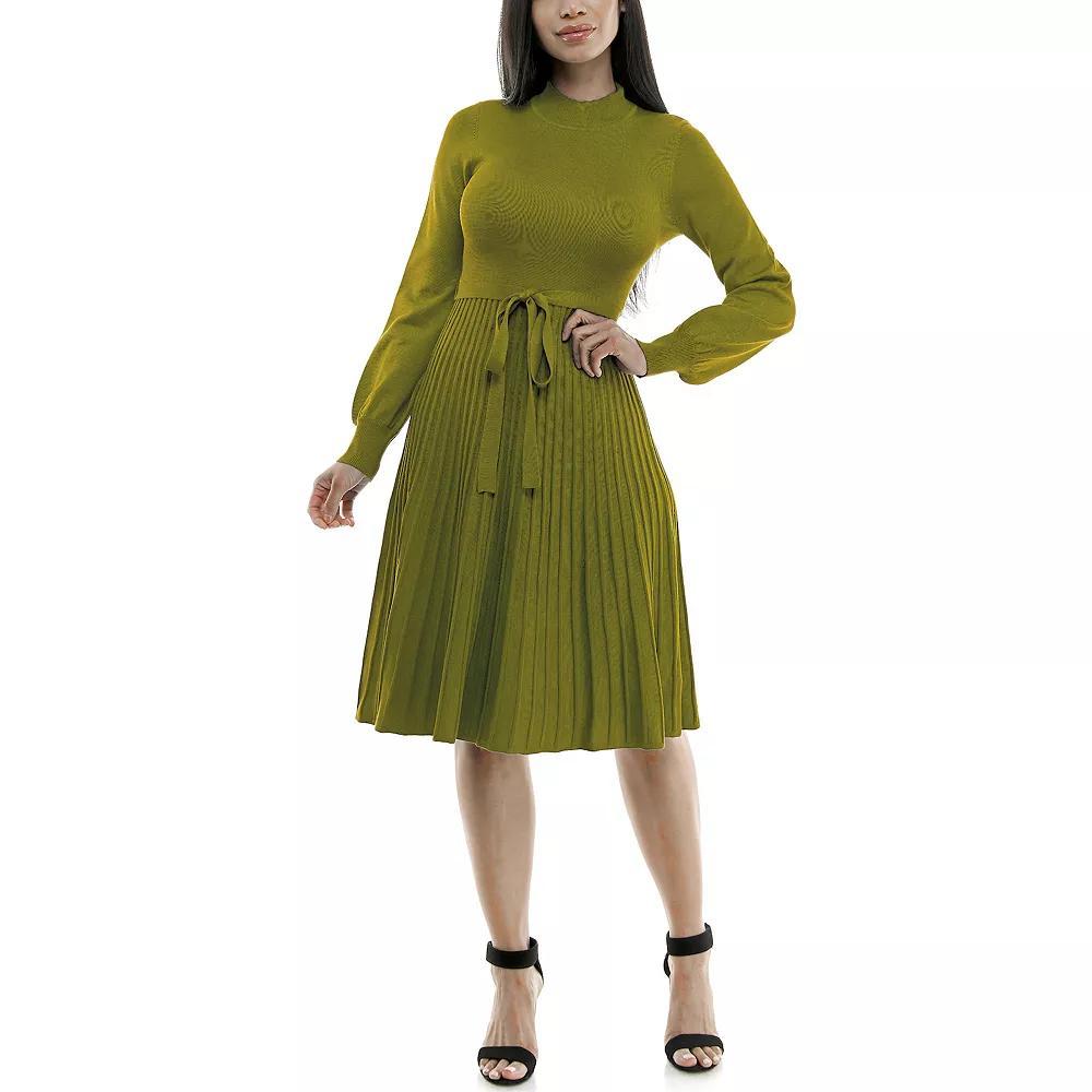 Women's Nina Leonard Balloon Sleeve Pleated Midi Sweater Dress, Size: Small, Deep Blue Product Image