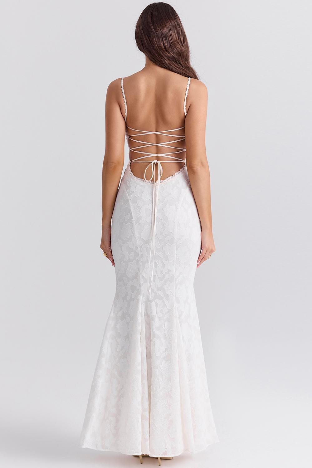 Joan Ivory Lace Up Back Maxi Dress Product Image