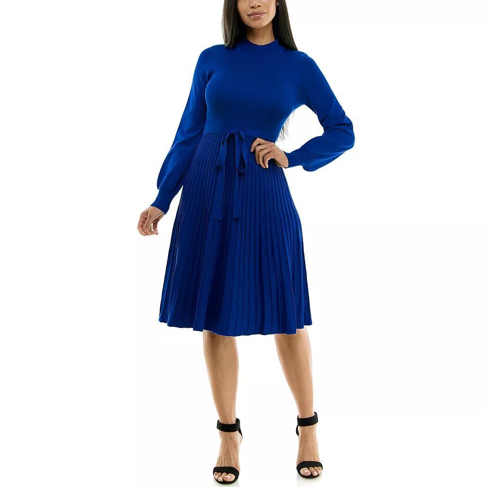 Women's Nina Leonard Balloon Sleeve Pleated Midi Sweater Dress, Size: Small, Deep Blue Product Image