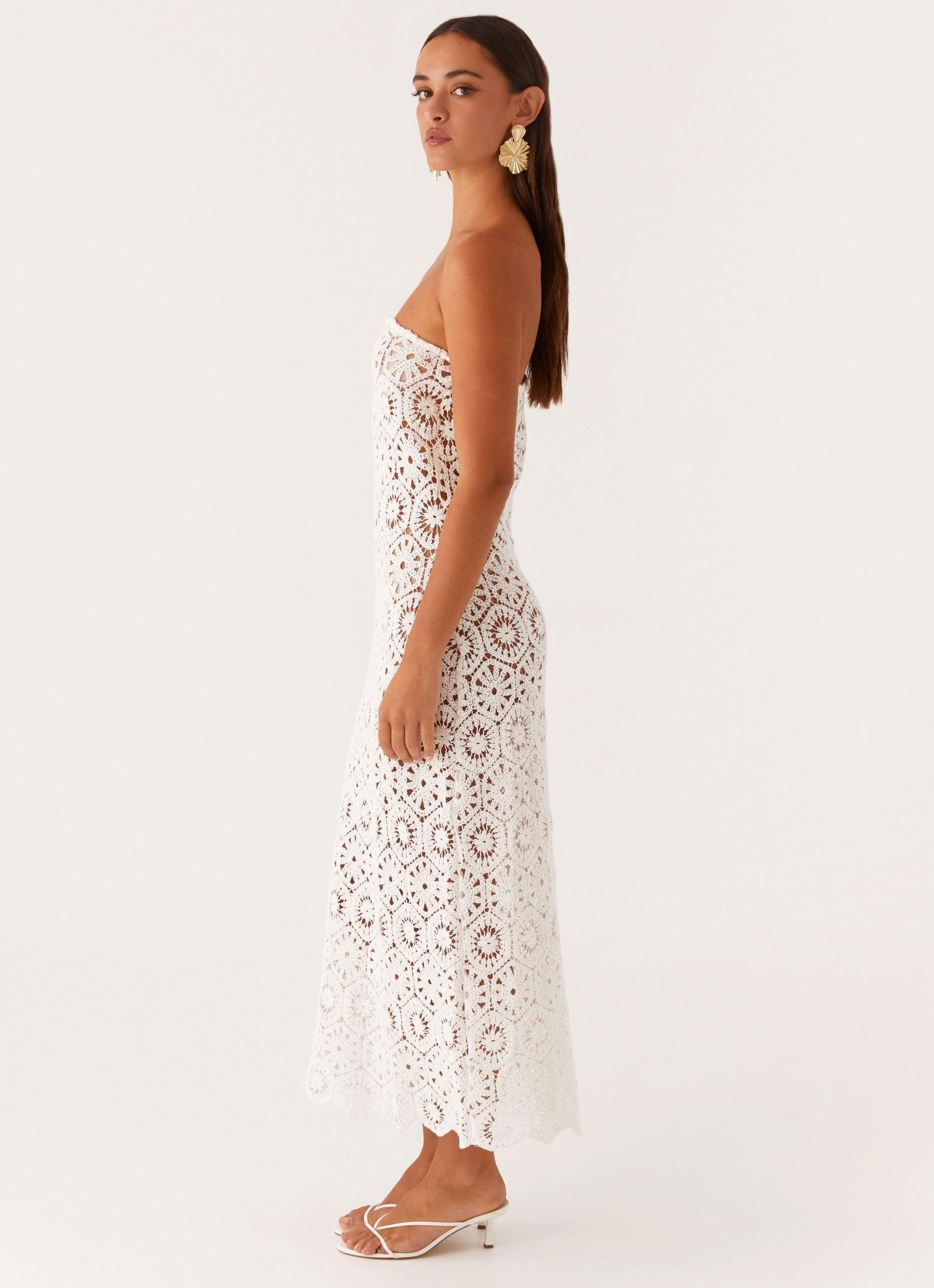 Kingsly Crochet Maxi Dress - White Product Image