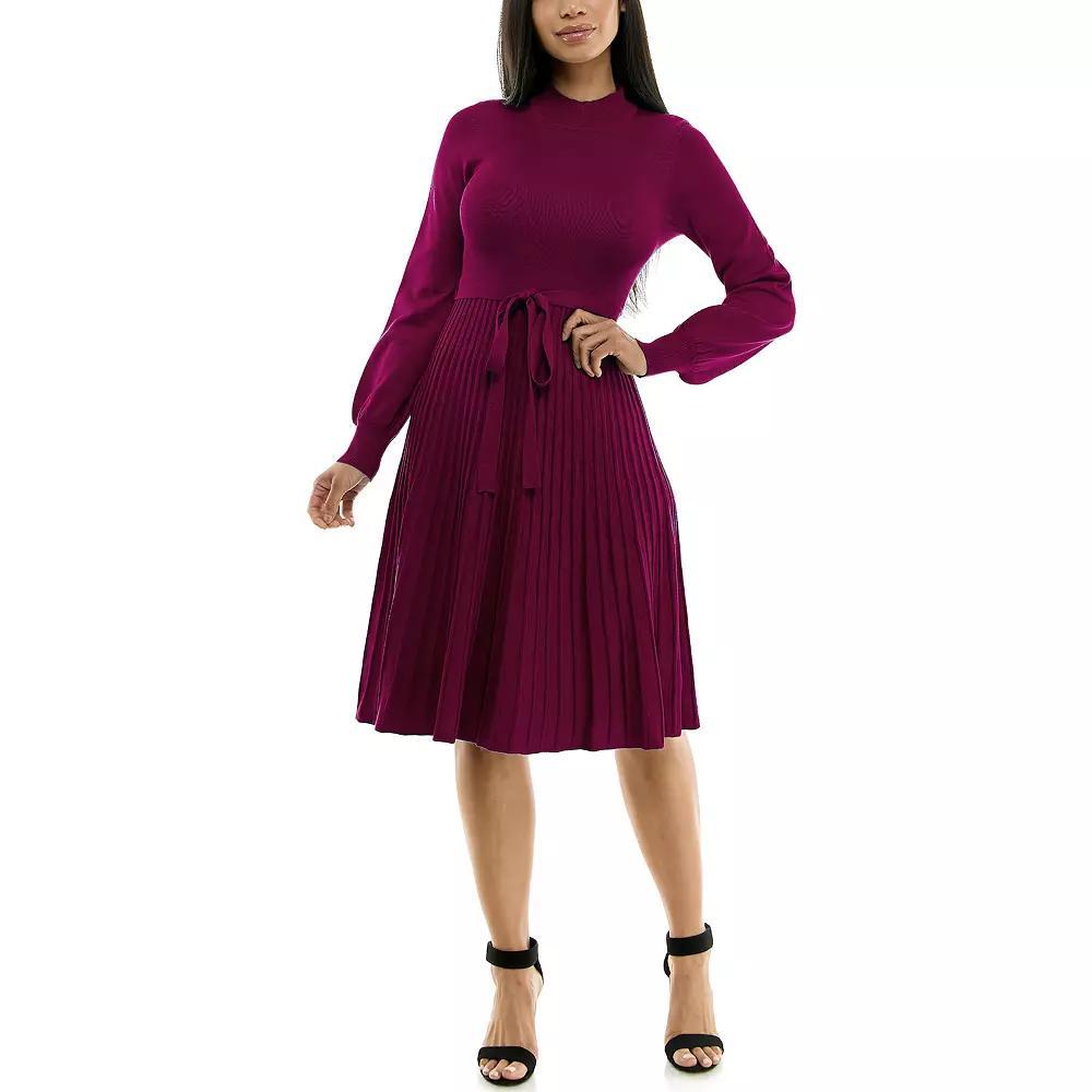 Women's Nina Leonard Balloon Sleeve Pleated Midi Sweater Dress, Size: Small, Deep Blue Product Image