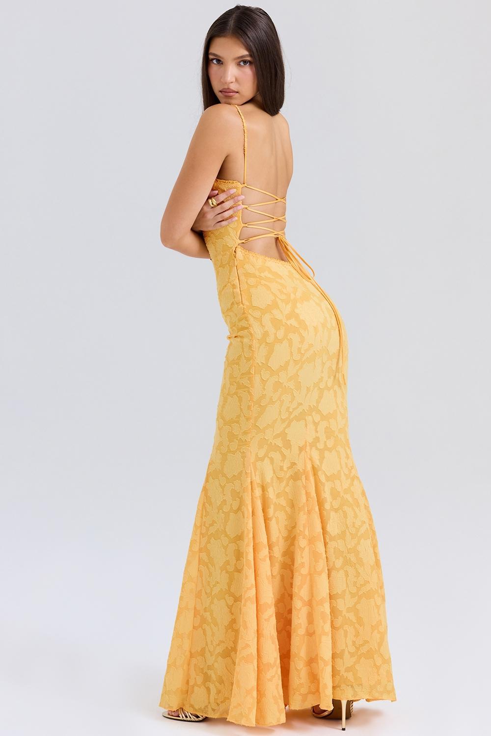Joan  apricot lace up back maxi dress Product Image