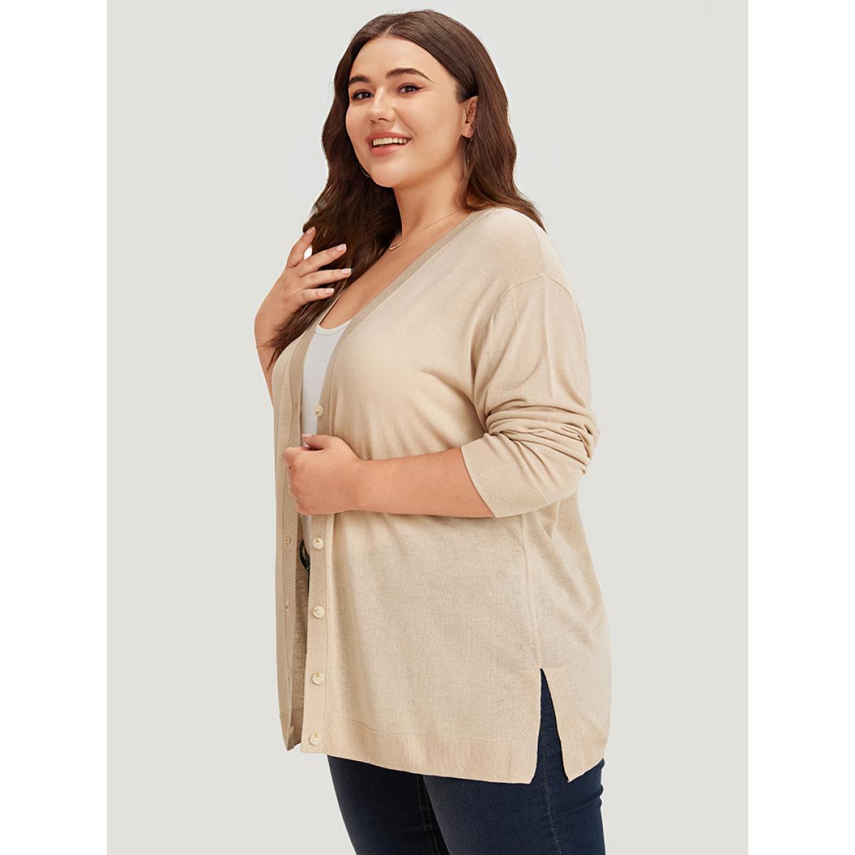 Plus Size Supersoft Essentials Solid Button Through Loose Cardigan Apricot Women Casual Loose Long Sleeve Everyday Cardigans BloomChic 18-20/2X Product Image