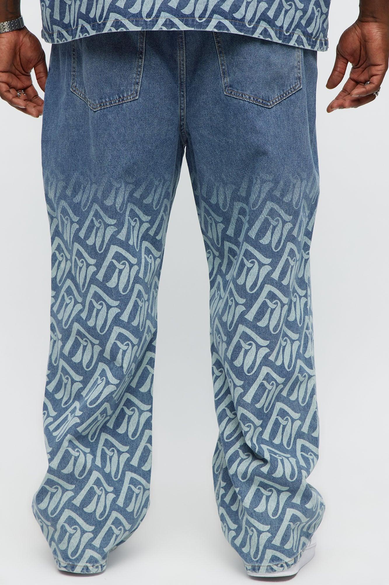Baggy Chateau Monogram Jeans - Light Blue Wash Product Image