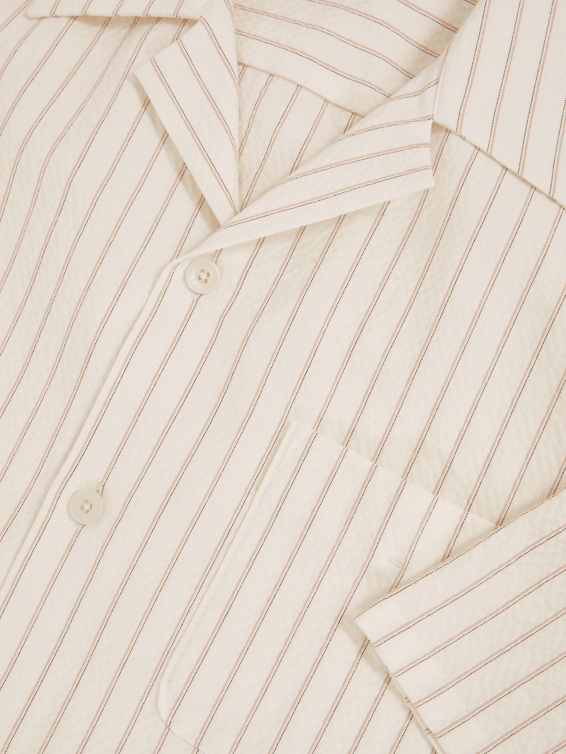 Cotton-Blend Seersucker Stripe Shirt in White/Taupe Brown Product Image