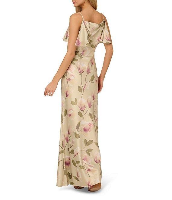 Adrianna by Adrianna Papell Satin Floral Print Cowl Neck Sleeveless Long Dress Product Image