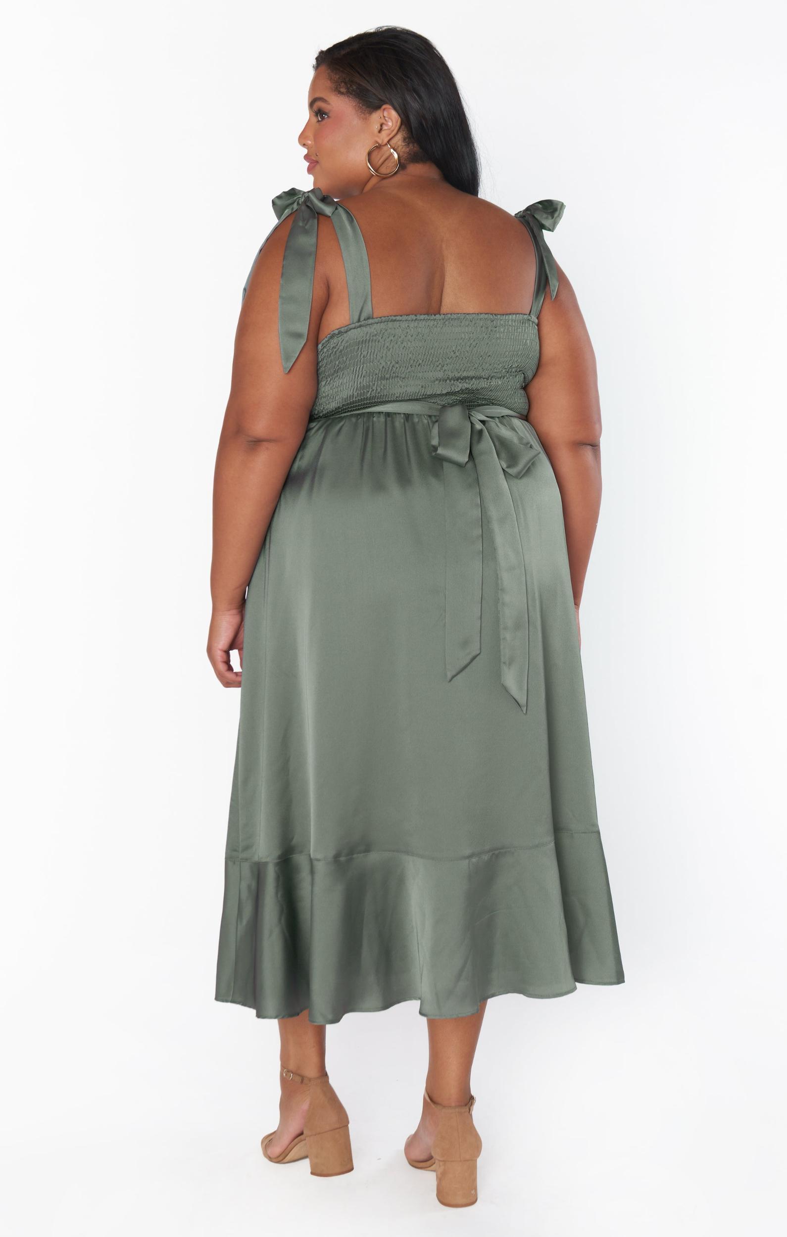 Claire Midi Dress ~ Deep Sage Luxe Satin Product Image