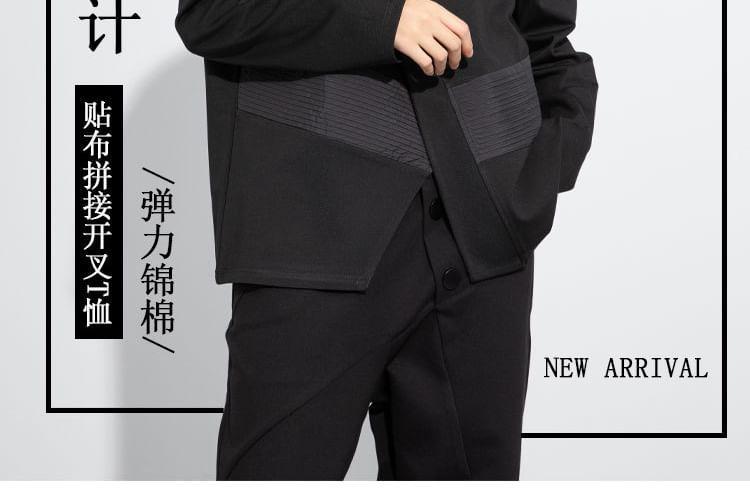 Long Sleeve Crew Neck Plain Panel Pintuck Top Product Image
