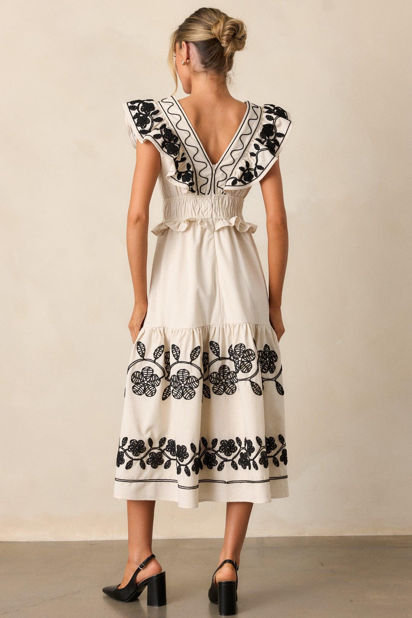 Whispering Pines Beige Flutter Sleeve Midi Dress Product Image