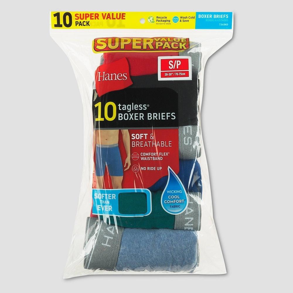Hanes Red Label Men's Super Value Boxer Briefs 10pk Gray/Green L: Tagless, Breathable, Moisture Wicking Product Image