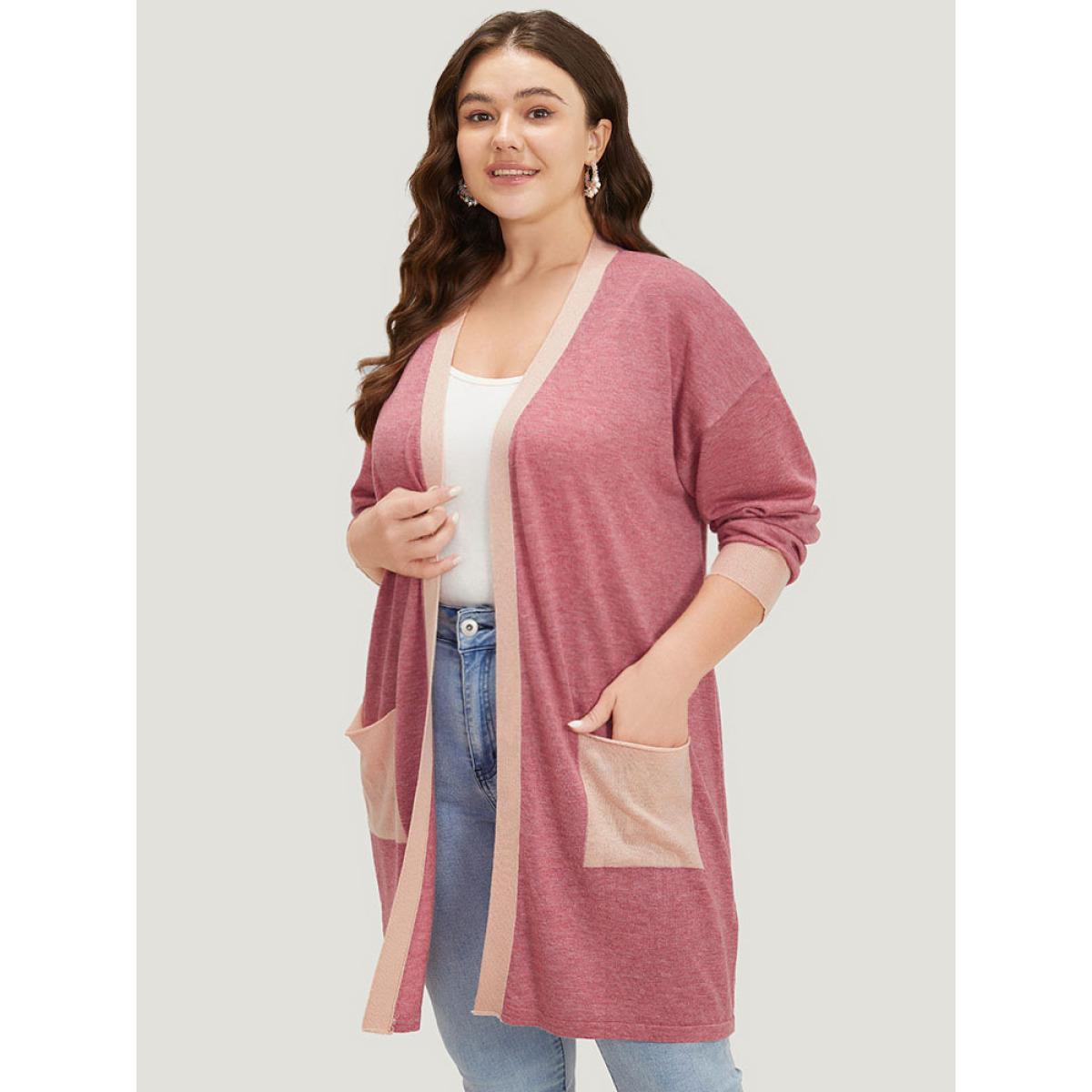 Plus Size Supersoft Essentials Two Tone Pocket Tunic Cardigan Russet Women Casual Loose Long Sleeve Dailywear Cardigans BloomChic 28/5X Product Image